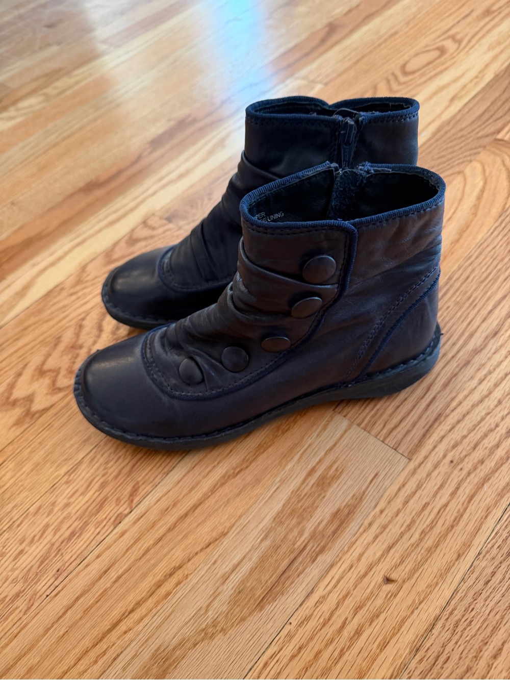 Navy Button-Accent Ankle Boots